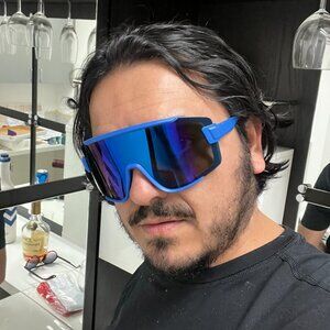 Sport Men Sunglasses Outdoor White Frame Blue Mirror‎ Lens Beach Shades Lentes